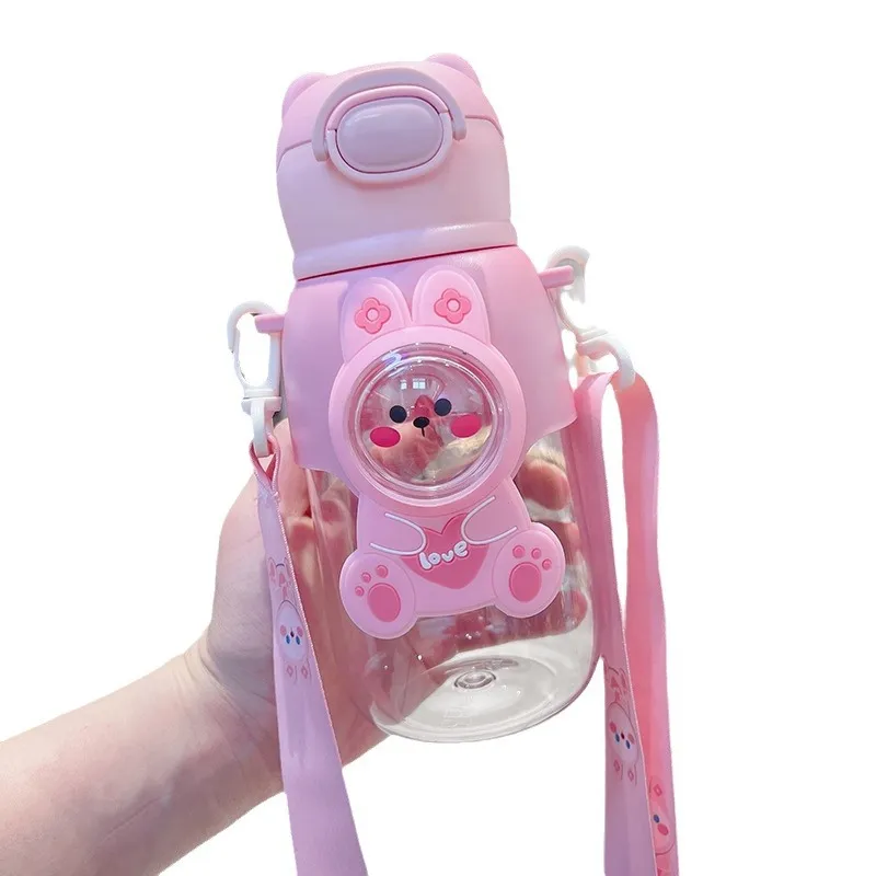 Cartoon Straw Plastic Cup for Kids – Portable Children’s Water Bottle, Large Capacity, Summer Essential, High Appearance Value, Great Gift for Elementary Students