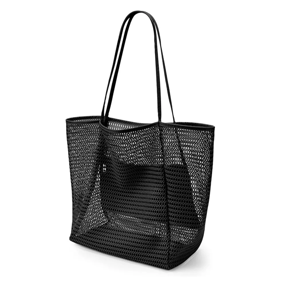 Foldable Mesh Beach Bag – Women’s Mesh Tote Bag, Shoulder Handbag – Summer Outdoor Travel Essential for Pool, Vacation, Shopping – Lightweight & Packable