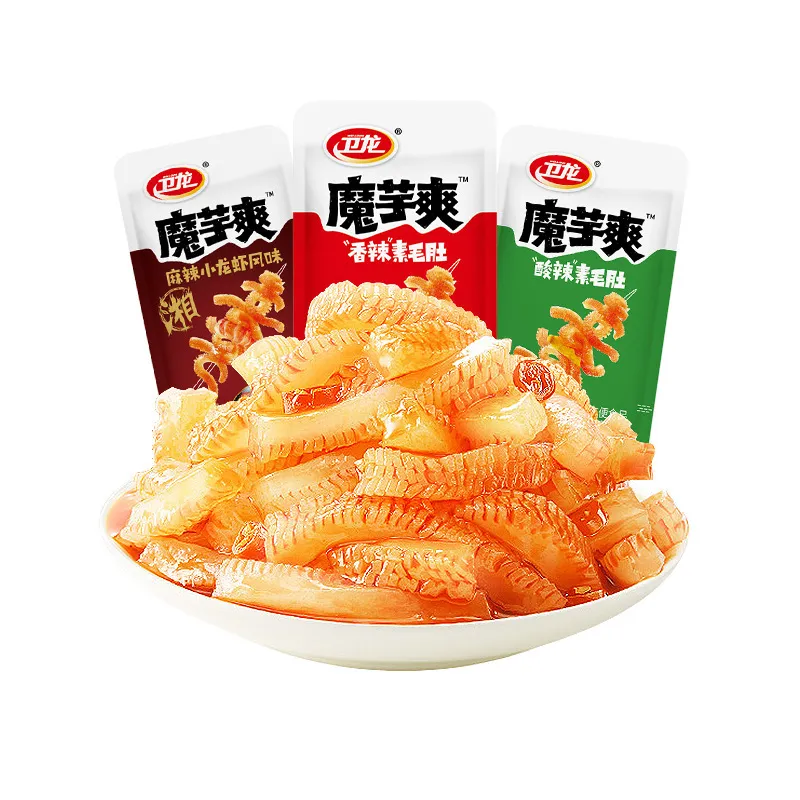 Weilong Konjac Shuang – Spicy Crayfish Flavor – Vegan Konjac Tripe – Viral Office Snack, Low Calorie, Individually Wrapped