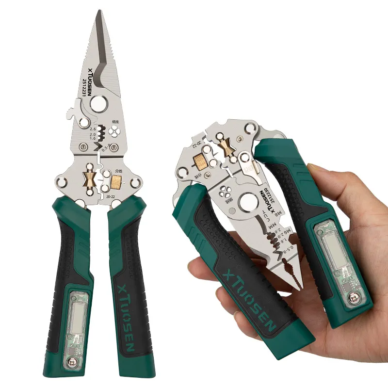 Electrician Tool Kit with Digital Display Voltage Tester – Tin Snips, Electrician Scissors, Multi-Function Wire Stripper Pliers, Crimping & Cutting Tool Set – Professional Electrical Tool
