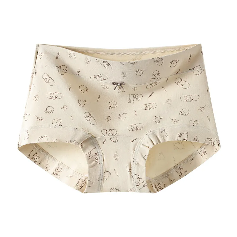 Women's Class A Pure Cotton Flat Briefs — No Riding Up, Hip-Hugging, Floral Print, Short Boy Short Style, with 10A Antibacterial Gusset
