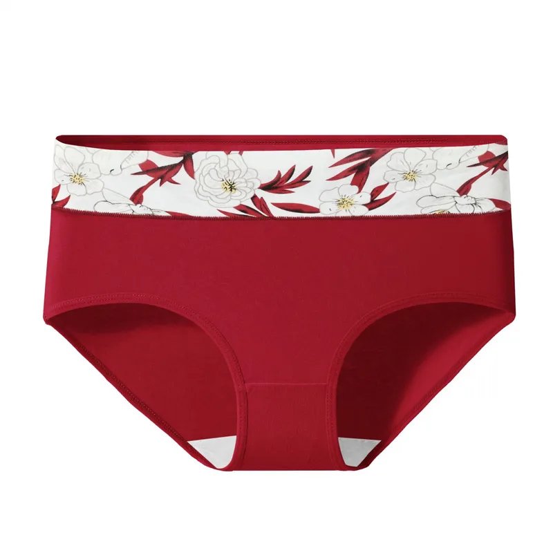 Ladies' Antibacterial Plus Size High-Waist Cotton Triangle Underwear, Seamless Printed, Full Cotton Lining, Young Girls' Style