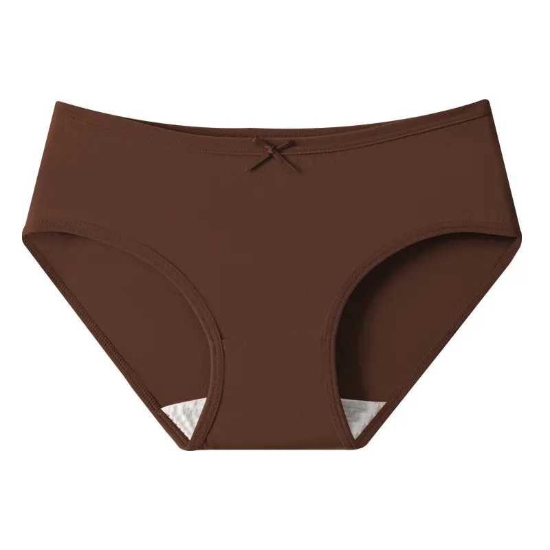 Mid-Rise Cotton Briefs for Teens in Maillard Color — Solid, Seamless, Pure Cotton Lining, Short Length, Schoolgirl Style