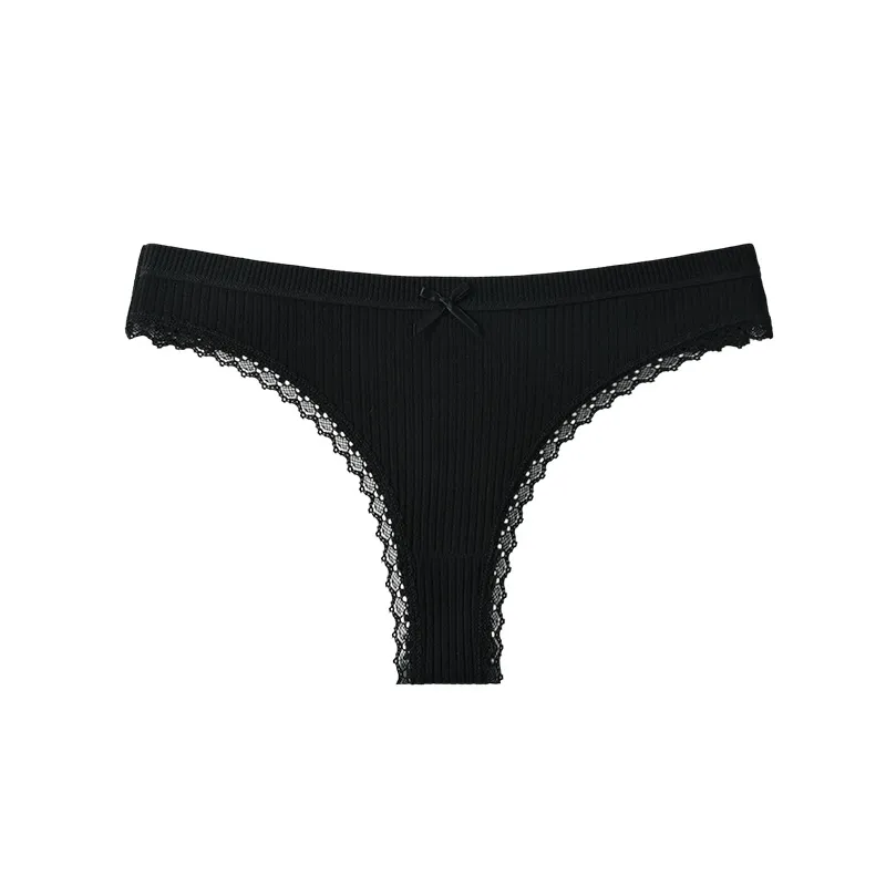 Sweet Lace-Trim Cotton Thong for Girls — Sexy Western Style, Bowknot, Home Lounge Everyday Briefs