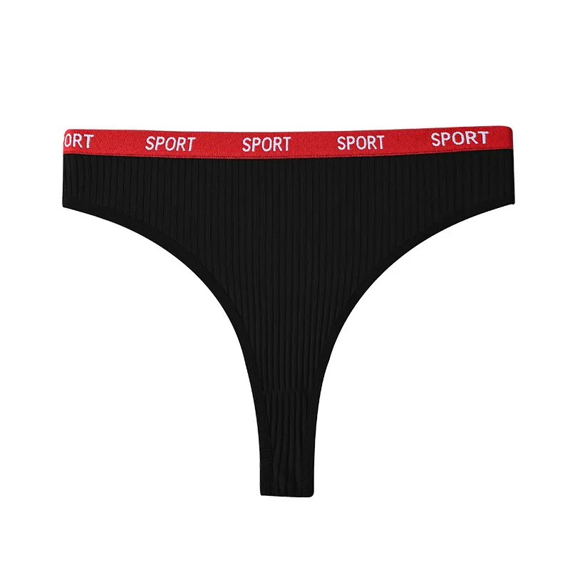 Sexy Ribbed Cotton Low-Rise Thong for Women — Seamless, Sporty, Western Style