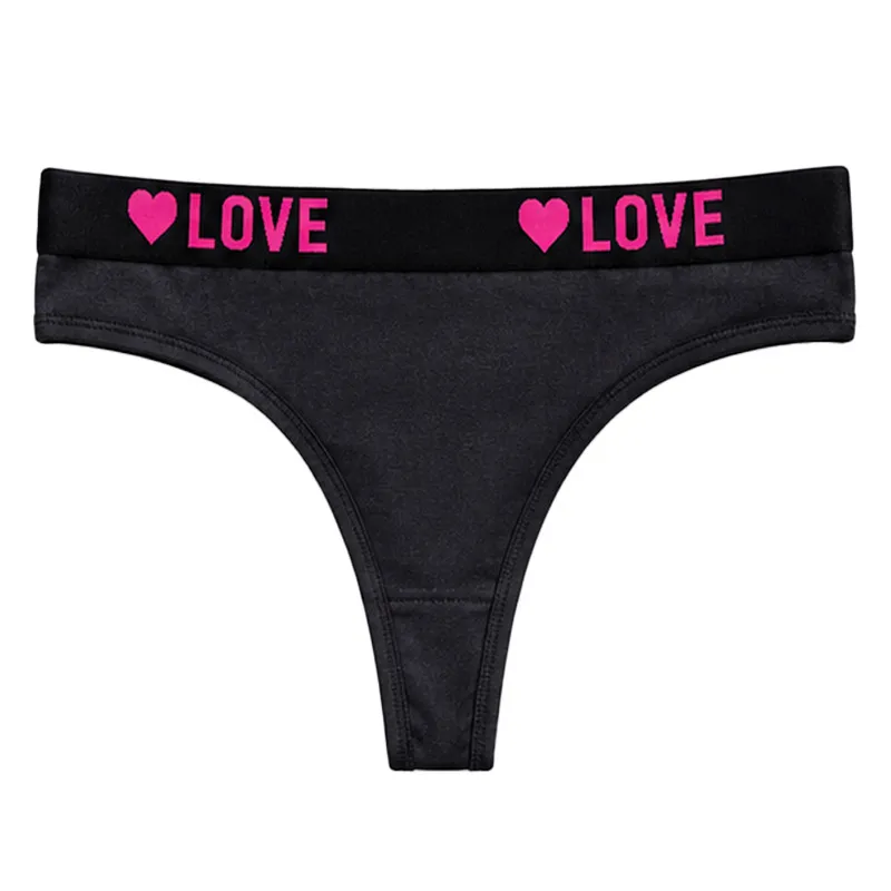 Low-Rise Cotton Triangle Thong for Women — Letter-Print Waistband, Plus Size, Sexy T-Back Briefs
