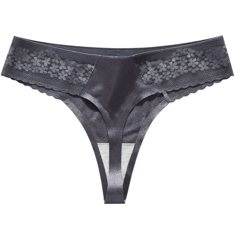 Ladies' Lace Seamless One-Piece Thong Underwear, Antibacterial Gusset, Silk-Like Microfiber, Sexy Schoolgirl Panties