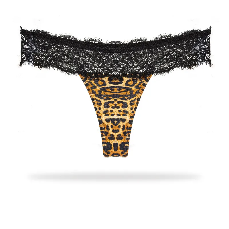 Mengna Jiao Ladies' Sexy Lace Mesh Leopard Zebra Print Thong Underwear, Pure Allure Breathable Low-Rise T-Back Panties