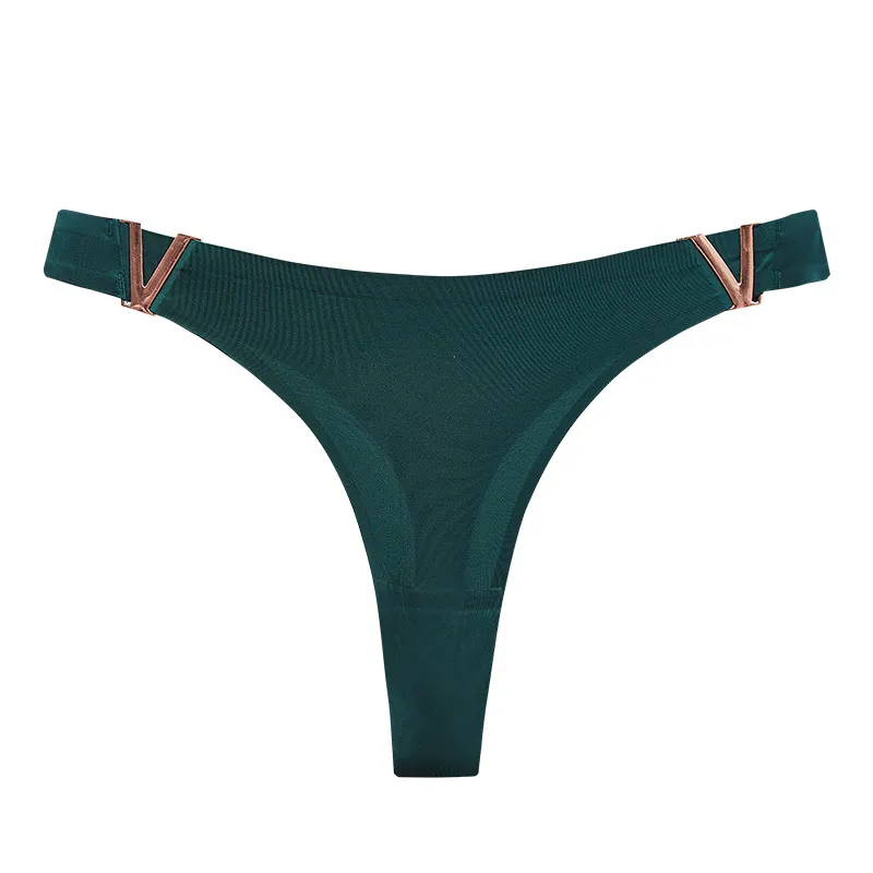 Ladies' Sexy V-Waist Metal Ring Ice-Silk Seamless Thong Underwear, High-Cut Low-Rise, Cheeky Half Coverage, Butt Lifting Triangle Panties
