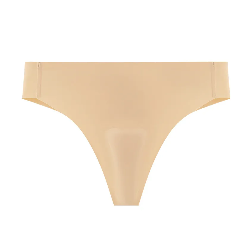 Ladies' Plus Size Mid-Rise Ice-Silk Seamless Thong Underwear, Invisible Anti-Slip Latex Gusset, Sports Yoga Active Panties