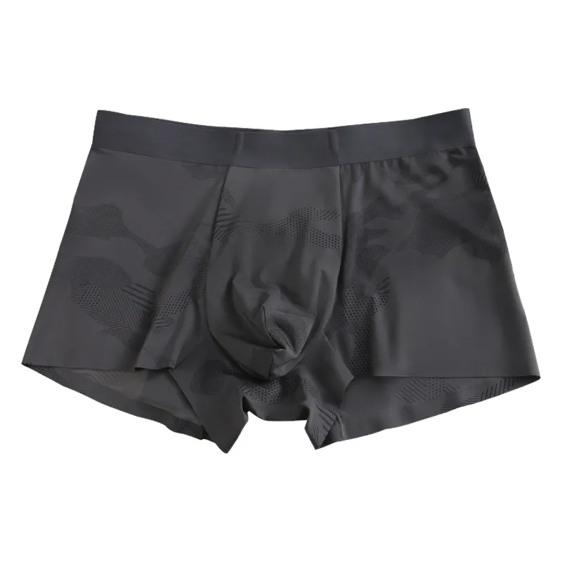 Men's Ice-Silk Breathable Seamless Camo Boxer Briefs Underwear, Lightweight Cooling Flat-Leg Shorts