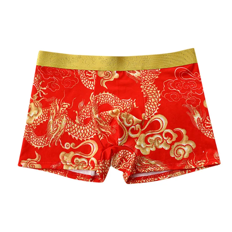 Men's Lucky Red Boxer Briefs with Majestic Dragon Print — Trendy Design, Perfect for the Year of the Dragon & Zodiac Celebrations