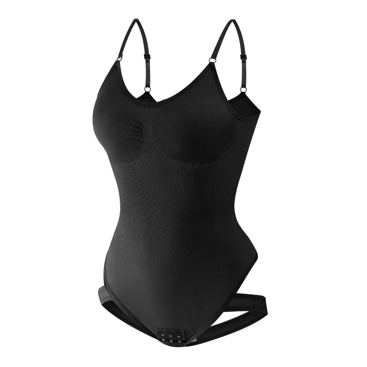 Plus Size Seamless Bodysuit Shaper with Thong Back — Tummy & Waist Control, Butt-Lifting, Strappy Design, Firming Support