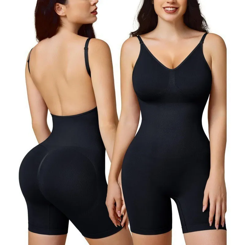 Plus Size Seamless Firming Bodysuit with Open Back & Boyshort Bottom — Waist & Tummy Shaping, Butt-Lifting, Sleek Fitted Design