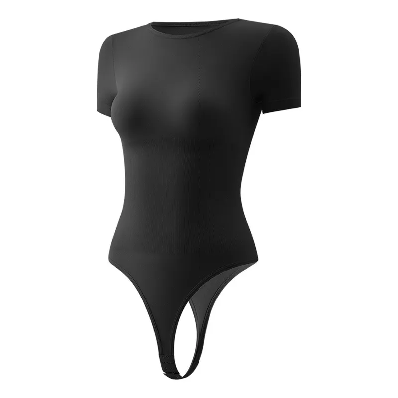 Seamless Short-Sleeve Firming Bodysuit with Butt-Lift — Waist & Tummy Control, Thong Back, Sculpting One-Piece Shaper