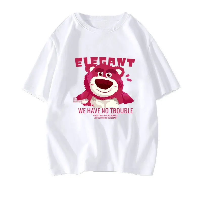 Adorable Strawberry Bear Oversized T-Shirt — Couple Matching Summer Tee, Light & Fresh Style, Perfect for Teens & Young Adults