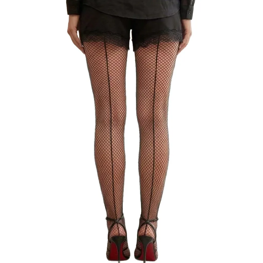 Sexy Fishnet Tights, JK-Style Sheer Base Layer, Instagram-Trendy Mesh Netting with Cutout Hollow-Out, One-Line Seamless Pantyhose.