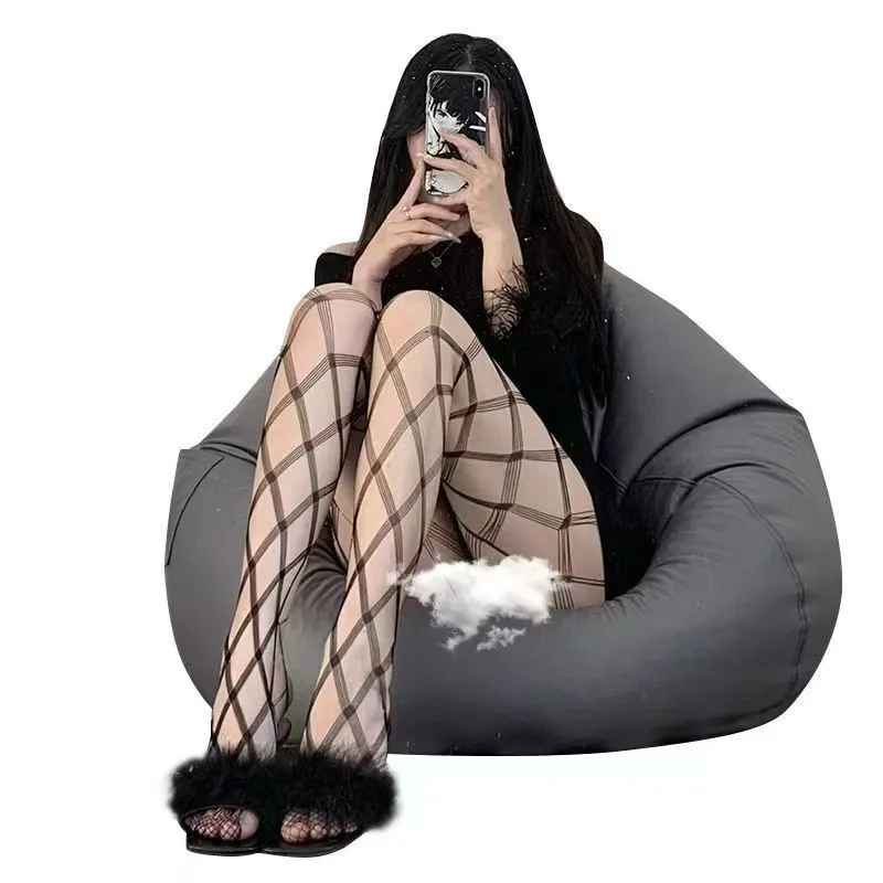 Sexy Fishnet Lingerie Pantyhose, Crotchless Easy-Access Design, Mesh Grid Fishnet with Lace Accents, Women's Sensual Tights.