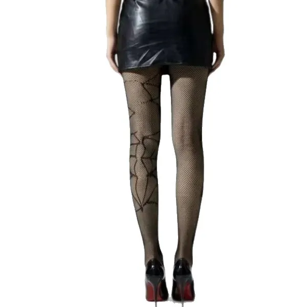 Dark Spider Web Fishnet Tights, Halloween Black Sheer Pantyhose with Cutout Design, Women's Gothic Base Layer.
