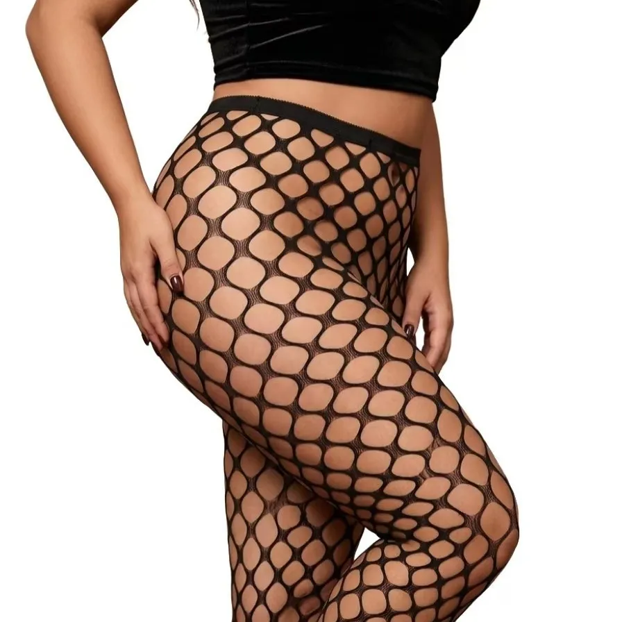 Sexy Fishnet Bodystocking for Women, Sheer Mesh Cutout See-Through One-Piece, Flirtatious Fetish Plus-Size Net Bodysuit.