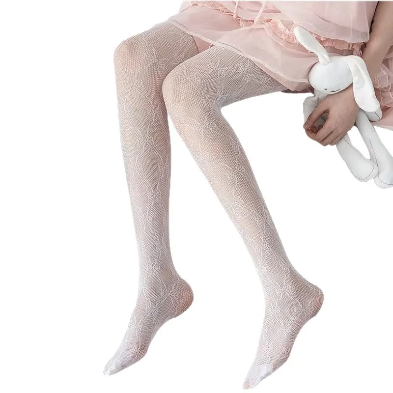 Sexy Fishnet Tights with Symmetrical Bow Cutout, White/Black Sheer Pantyhose, Slimming Lightweight Net Stockings.