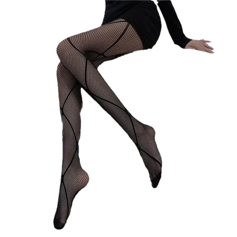 Sexy Suspender Fishnet Tights with Diamond Cutout, Red/Black Sheer Pure Allure Pantyhose, Crotchless Open-Crotch Net Stockings.