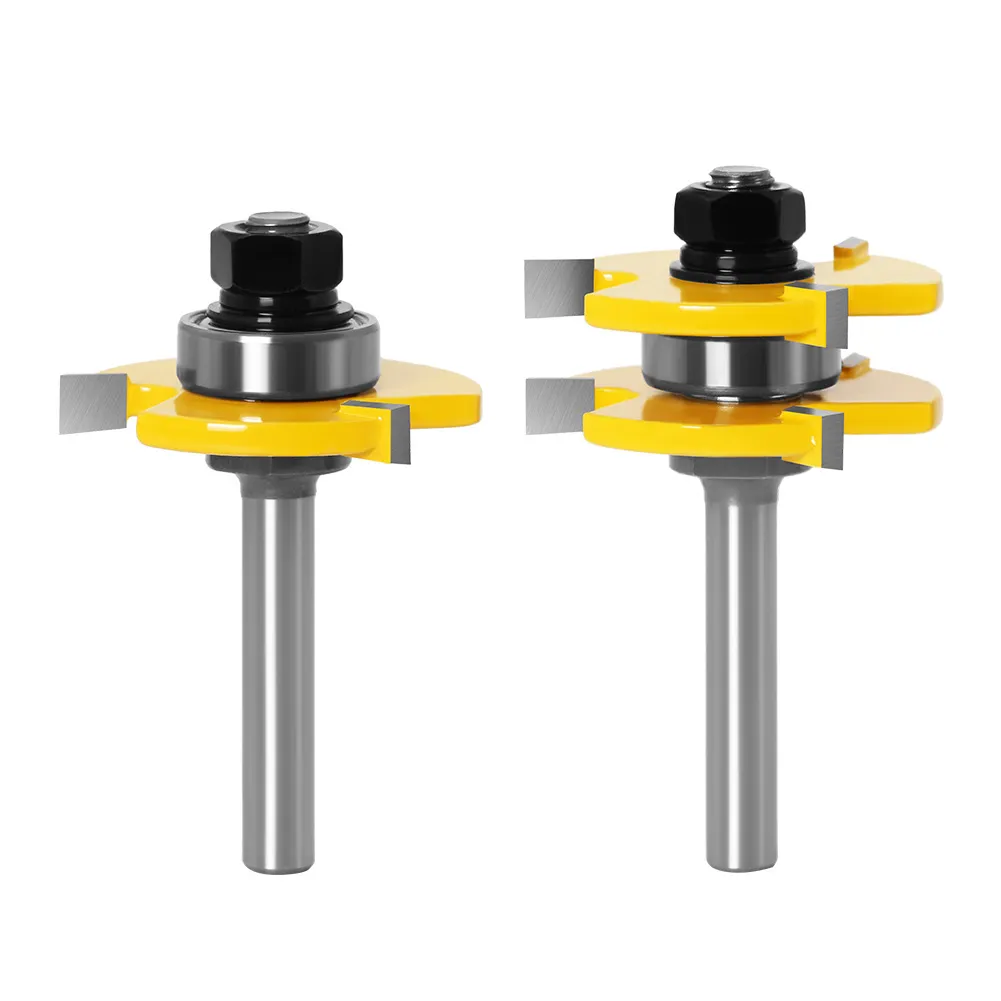 T-Type 3-Tooth Finger Joint & Flooring Router Bit — 8mm Shank, for Woodworking Tenon, Panel Joining and Tongue & Groove Flooring
