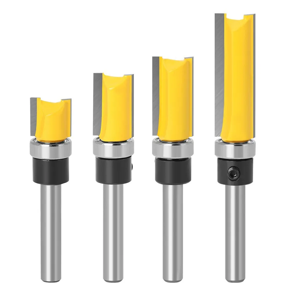Extended 1/4" Shank Flush Trim Router Bit with Ball Bearing — Double-Cut Straight Bit for Template Following and Edge Trimming in Woodworking