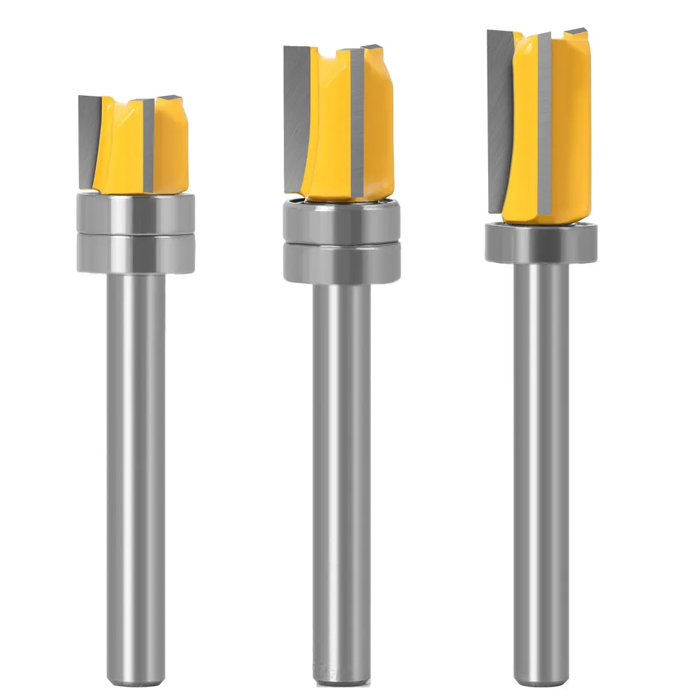 Woodworking Flush Trim Router Bit with Bearing — Straight Cutter for Template Routing, Slotting & Edge Trimming, for Trimmers & Routers