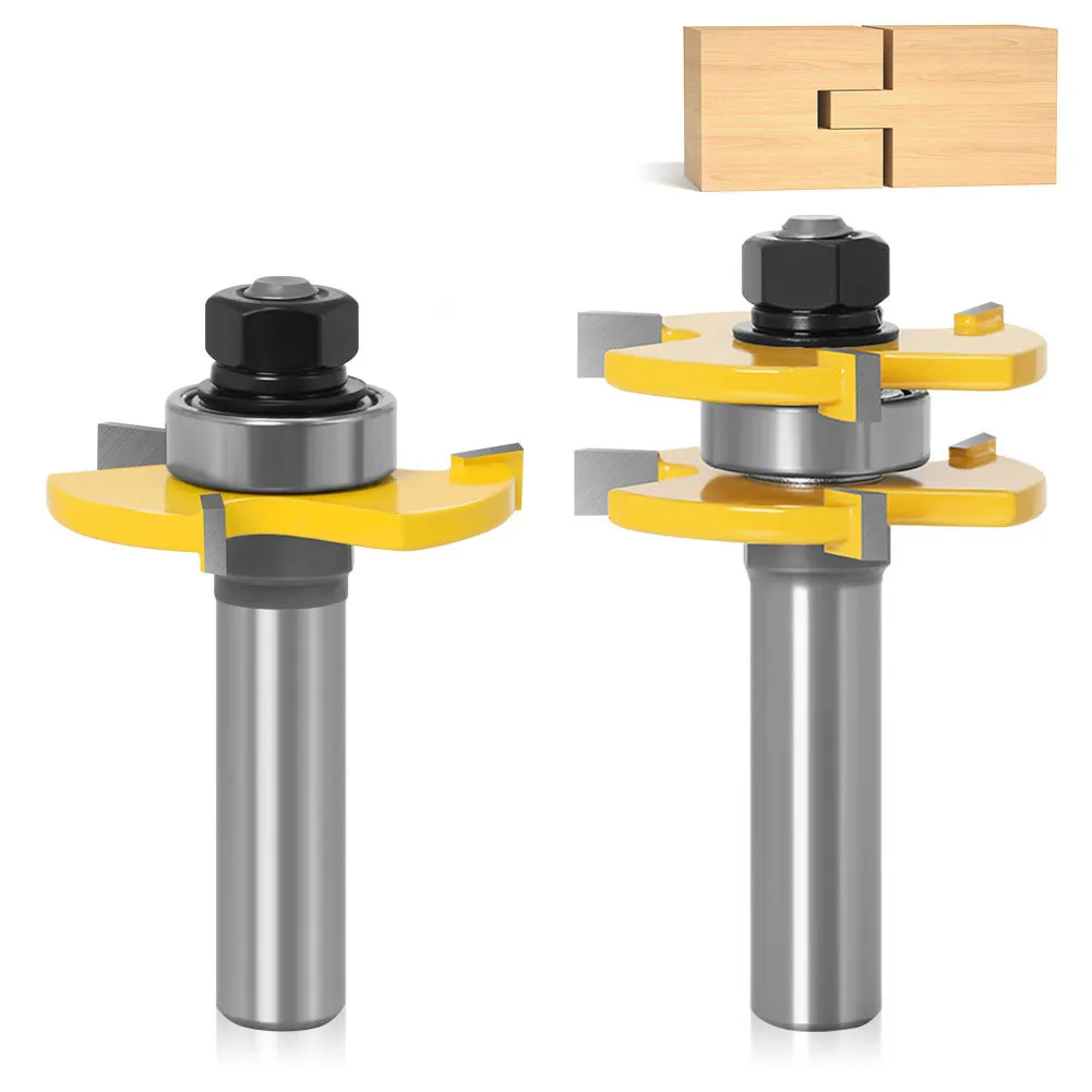 3-Tooth T-Slot & Square Tenon Joinery Router Bit Set – Flooring Grooving, Panel Glue Joint, and CNC Engraving Cutter for Woodworking
