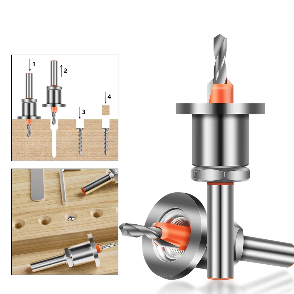 Carbide Tipped Countersink Drill Bit with Depth Stop – Woodworking Step Drill for Screw Installation, Pilot Hole & Counterbore