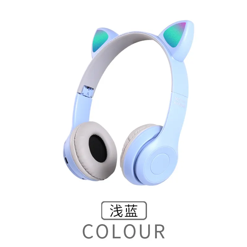 P47 Cat Ear Wireless Bluetooth Headphones – Over-Ear Stereo Headset with Colorful LED Lights, 40mm Drivers, Foldable, Built-in Mic for Kids, Girls & Gaming