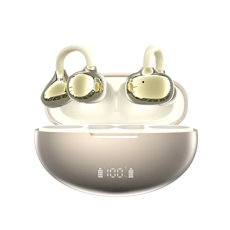 Wireless Clip-On Bone Conduction Headphones – Open Ear Earbuds with Bluetooth 5.3, IPX7 Waterproof, 60H Battery for Sports & Running